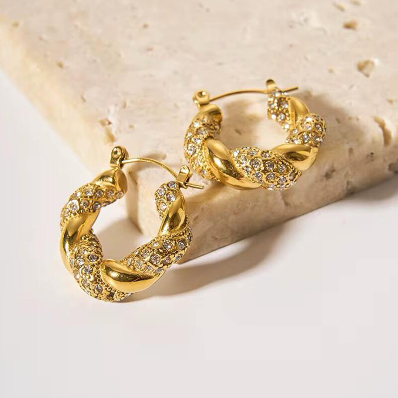 GOLDEN ZIRCON TWIST HOOP - Image 4